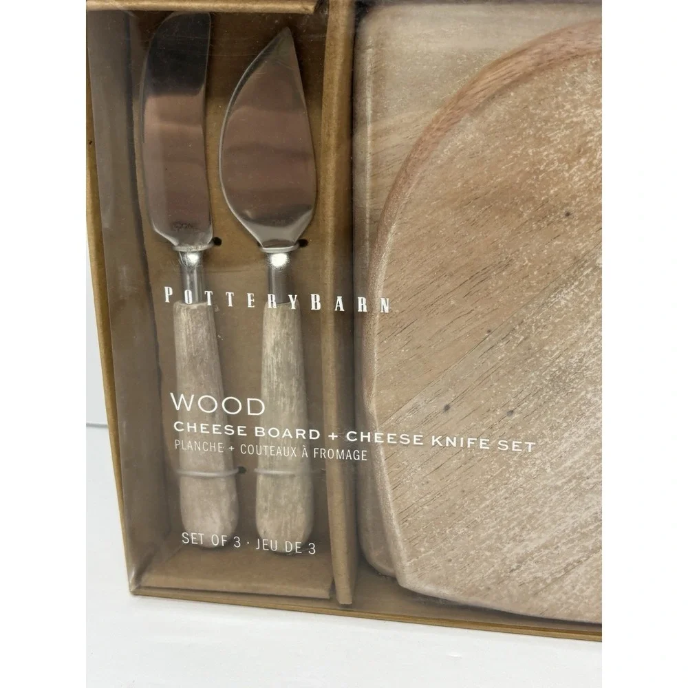 Pottery Barn Chateau Wood Cheese Charcuterie Board Knife Heart For 2 Gift Set